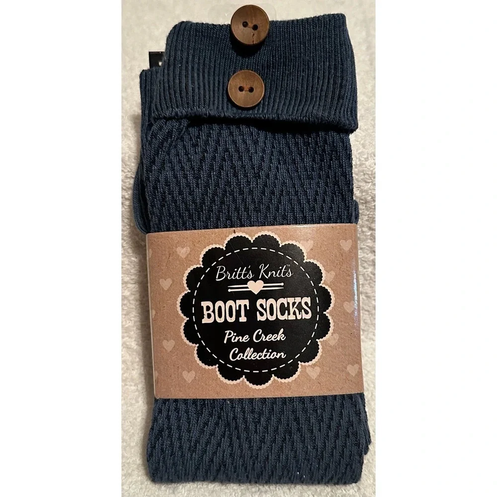 Britts Knits Pine Creek Boot Socks with NWT Buttons Navy Blue